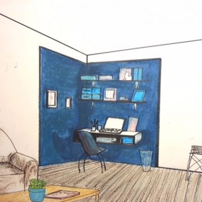 Illustration - Mur bleu bureau - Brio Décor